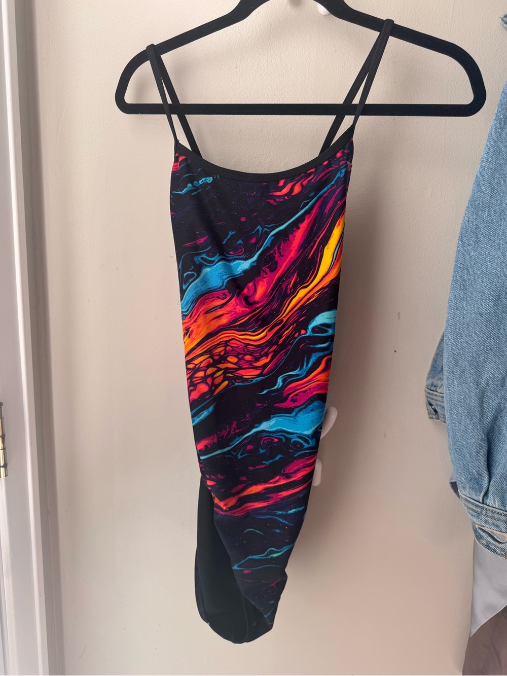 TYR Black One-Piece Swimsuit with Multicolor Magma Wave Print - Picture 2 of 3